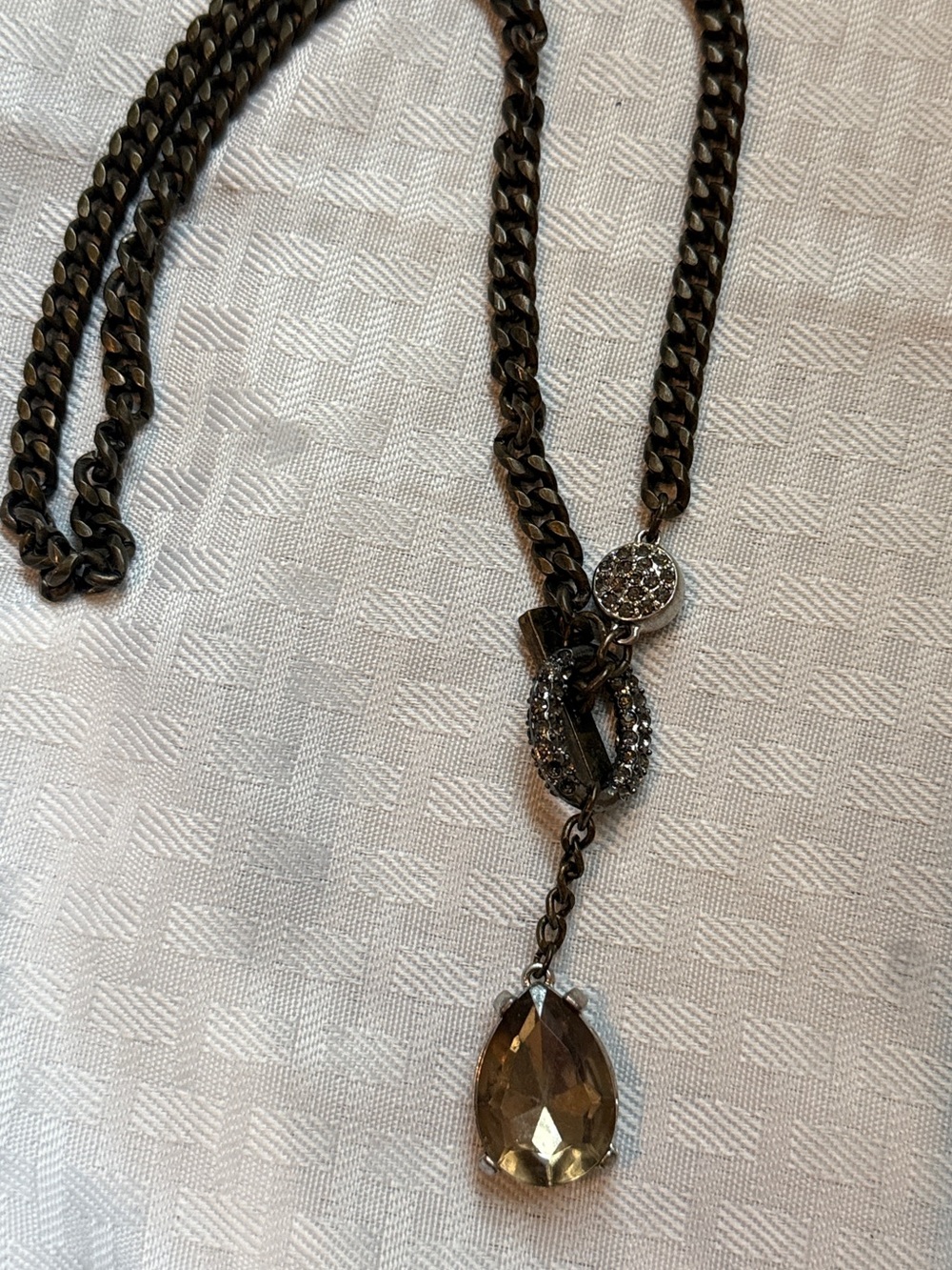 Smoky Teardrop Necklace with Gunmetal Chain